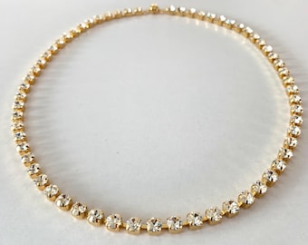 European Crystal Cup Chain Necklace SS29 Sparkle Necklace. Handmade Minimal Chaton Crystal Statement Necklace.Nickel Free. Hypoallergenic.