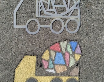 Stencil Stylz Excavator Backhoe Dump truck Cement truck Steamroller Bulldozer/sidewalk chalk/contruction/outdoor play/ /playtime