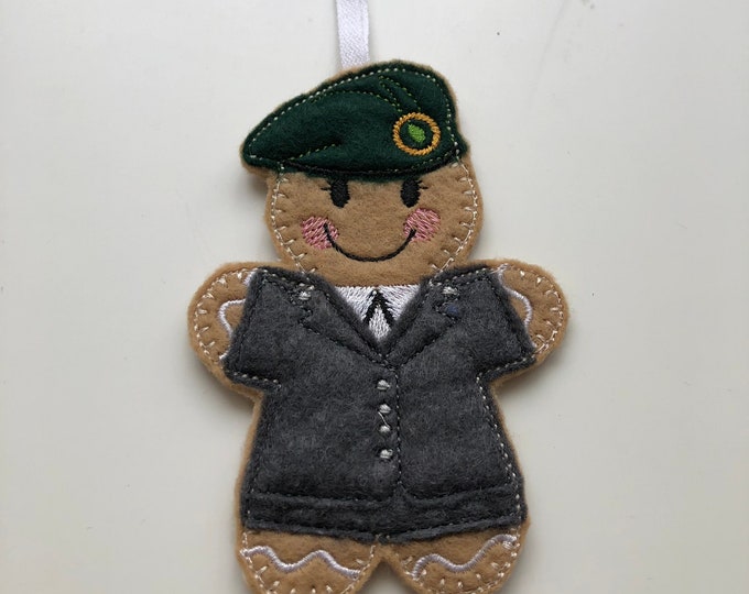 Gingerbread People, Green Beret Girl in suit, door hanger, felt hanging decoration, Bag charm