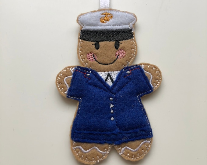 Gingerbread People, Female Marine, door hanger, felt hanging decoration, bag charm