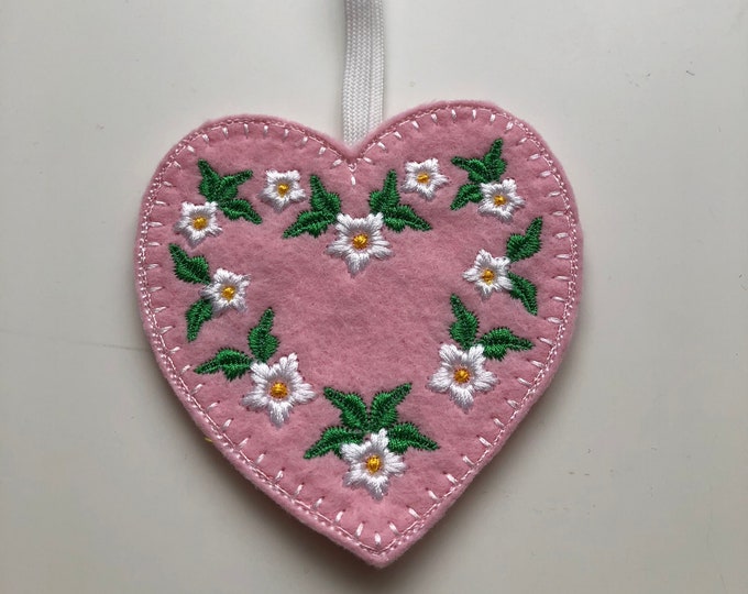 embroidered love heart felt hanging decoration, hanging felt ornament, bag charm