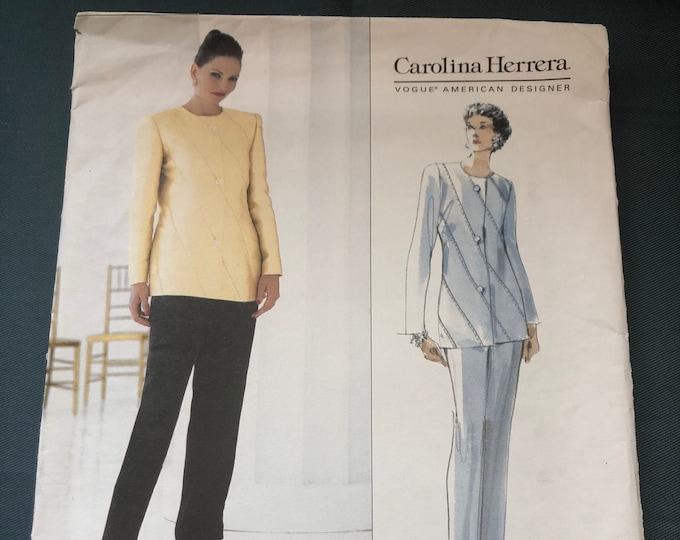 Vogue American Designer, Ladies jacket and trousers Sewing Pattern, Vintage, Factory Folded Vogue 2229, Carolina Herrera