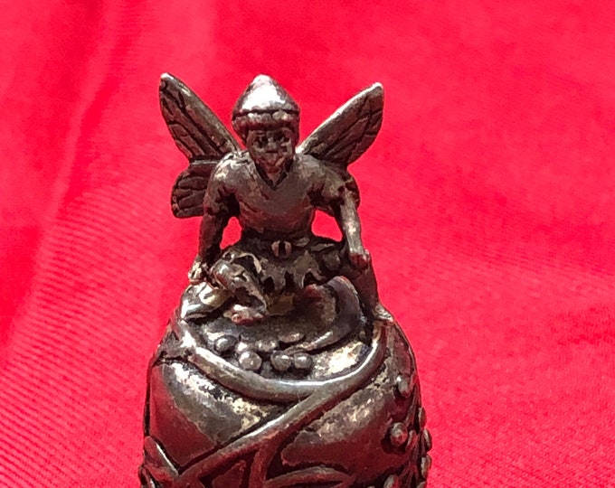 Vintage silver thimble - Elderberry Goblin, fairy