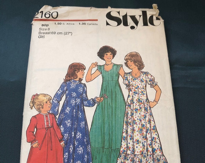 Style 2160 Girls long dress Sewing Pattern, Vintage, cut, complete.