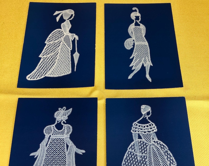 Set of vintage postcards, Honiton lace