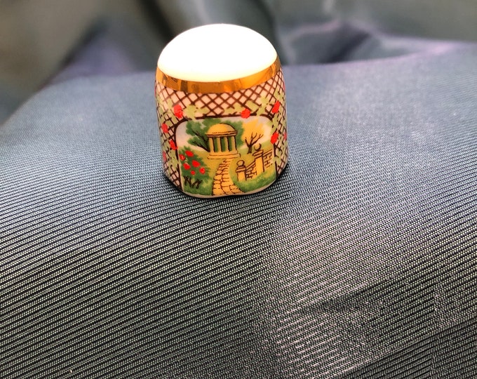 Vintage Thimble - Scene through a rose arbor