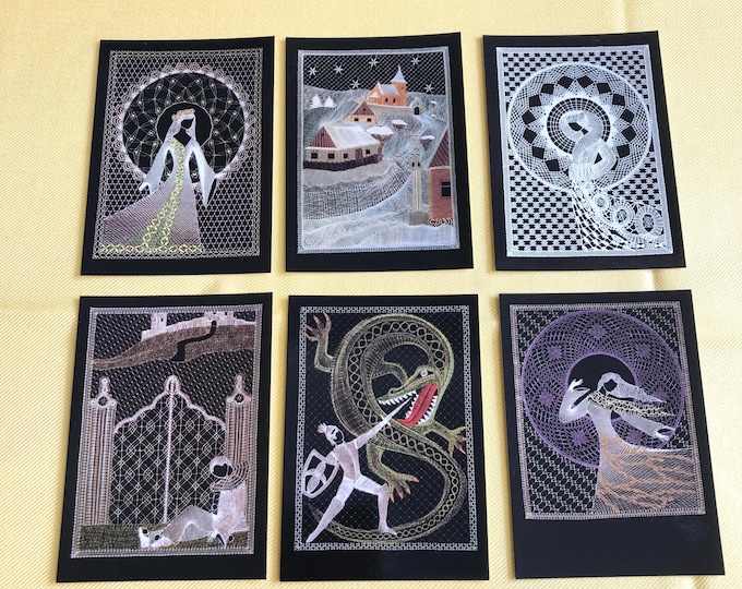 Set of vintage postcards,  lace examples, by Zdenek Dolezal