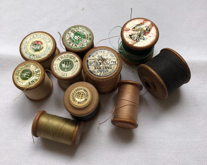 Vintage wooden cotton reels x 10