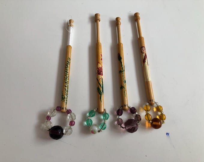 Vintage Wooden Lacemaking Bobbins with Spangles