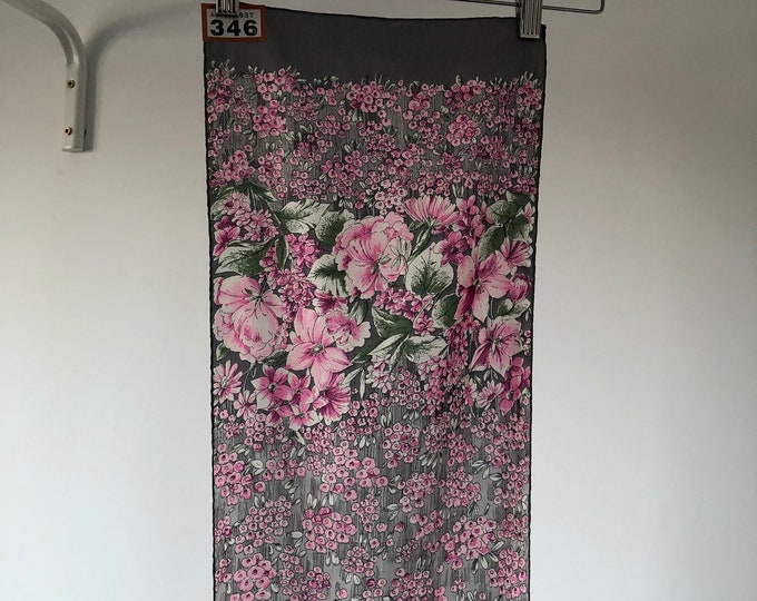 Vintage silk head scarf, with grey and pink flowers