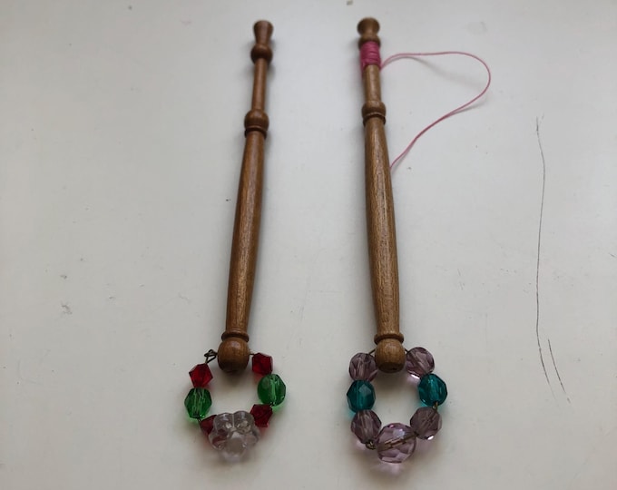 wooden lace bobbins with spangles