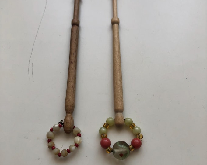 wooden lace bobbins with spangles