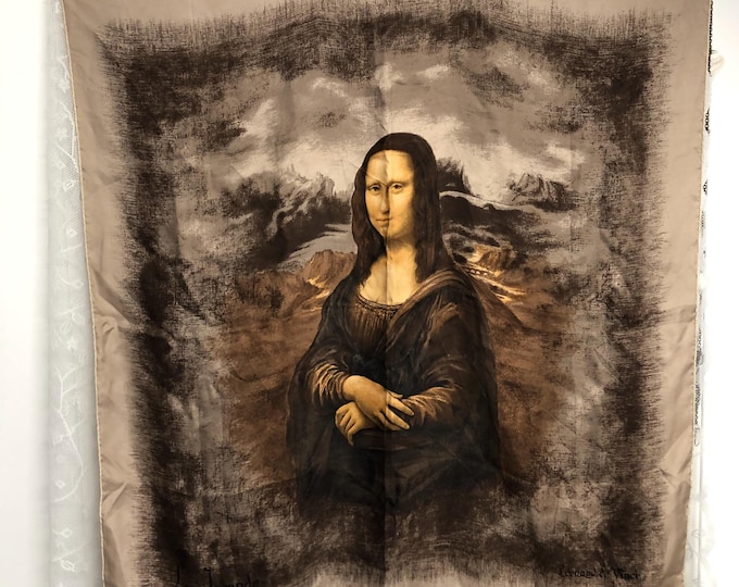 Vintage silk head scarf, Mona Lisa design
