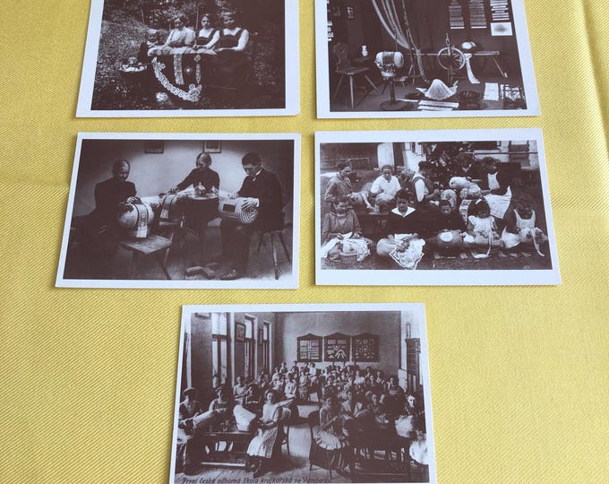 Set of vintage postcards,  lace examples, from the Museum in Vamberk, Czechia