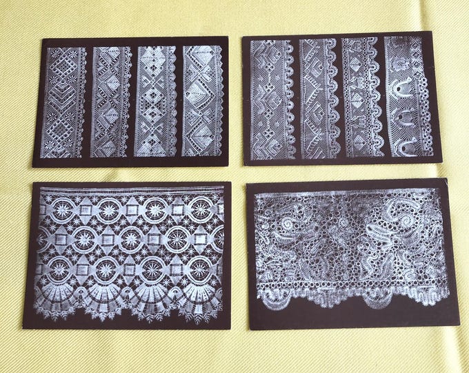 Set of vintage postcards,  lace examples, from the Museum in Vamberk, Czechia