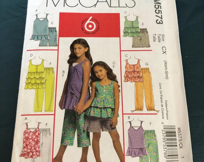 Children's top, shorts and Capri pants paper Sewing Pattern, Factory Folded, McCalls M5573