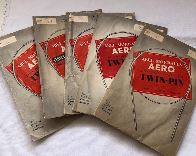 circular knitting needles, Vintage Abel Morrall's Aero Lightweight circular Twin-pin