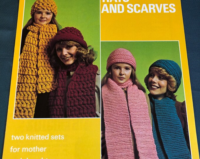 Paper, vintage knitting Pattern, Patons, Hat and scarves pattern No. 1159