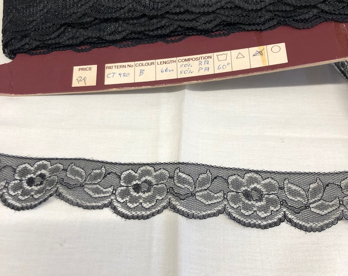 Vintage black lace ribbon, embellishment, notions