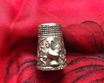 Vintage silver thimble - Portuguese Rooster