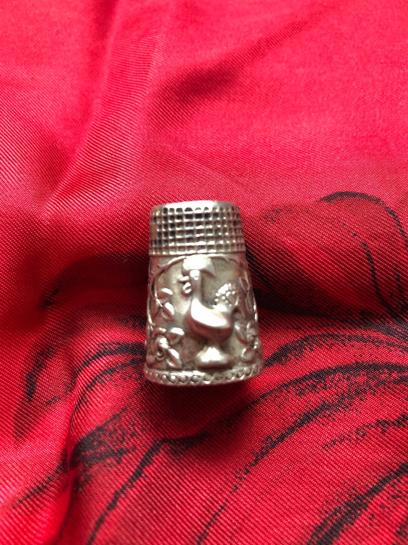 Vintage silver thimble Portuguese Rooster image 1