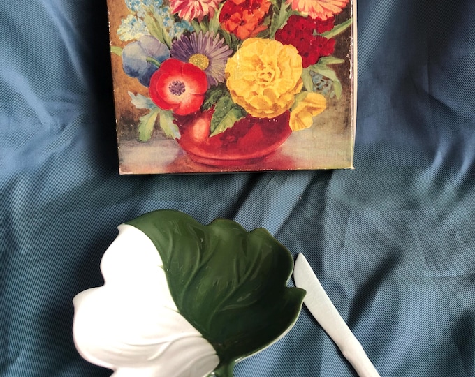 Carlton Ware Green Leaf Butter dish with knife