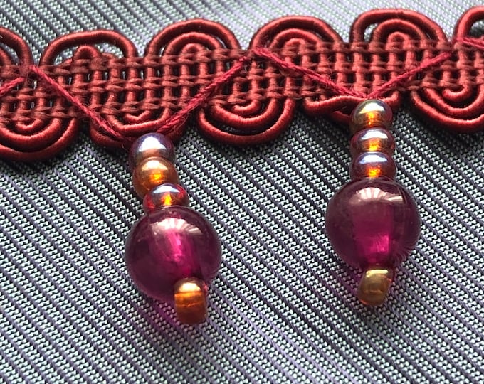 Burgundy ribbon with beading, embellishment, notions