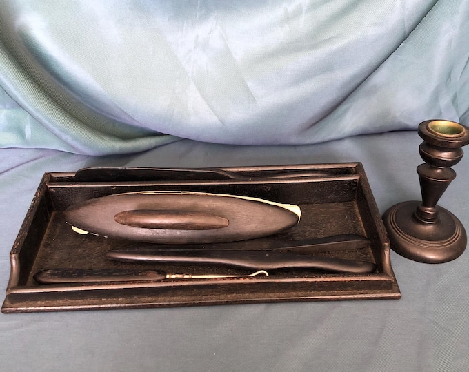 Vintage dark wood dressing table set