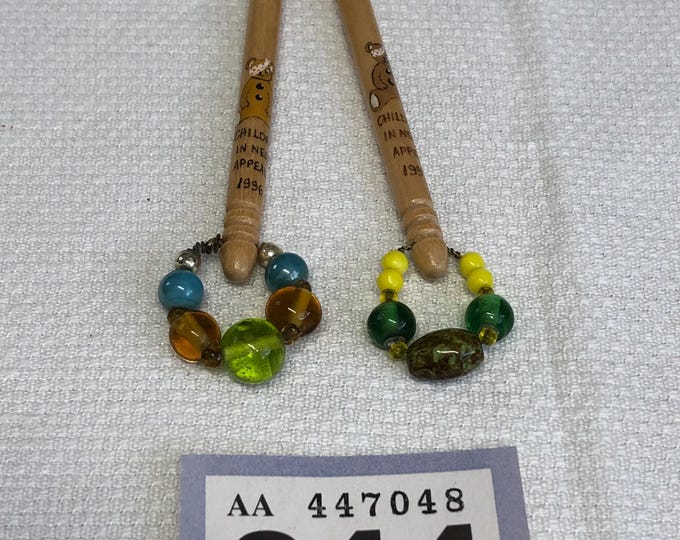 Pair of wooden lacemaking bobbins - Pudsey Bear