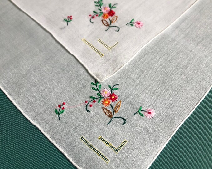 vintage ladies handkerchief, hankie x 2