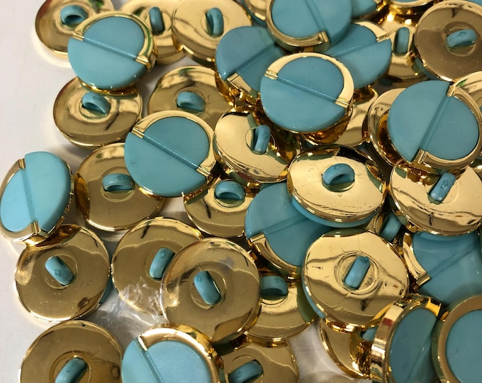 Aqua Blue and Gold vintage fashion buttons, sewing, knitting, crafting