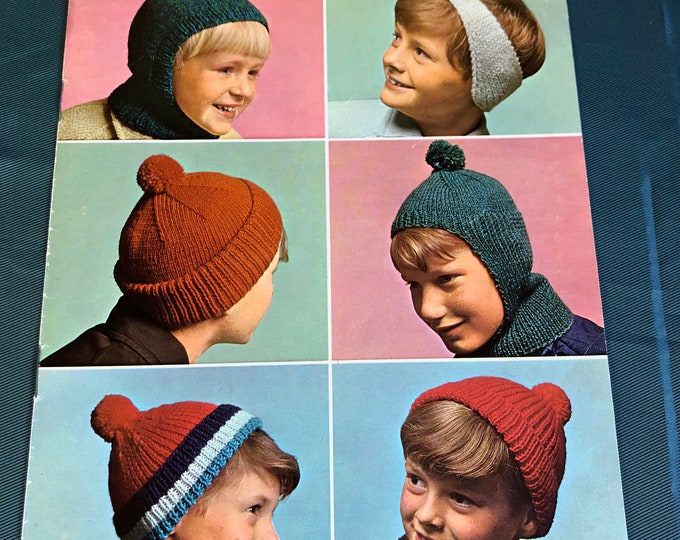 Paper, vintage knitting Pattern, Patons, hats, double knitting or Capstan, pattern No. 6008