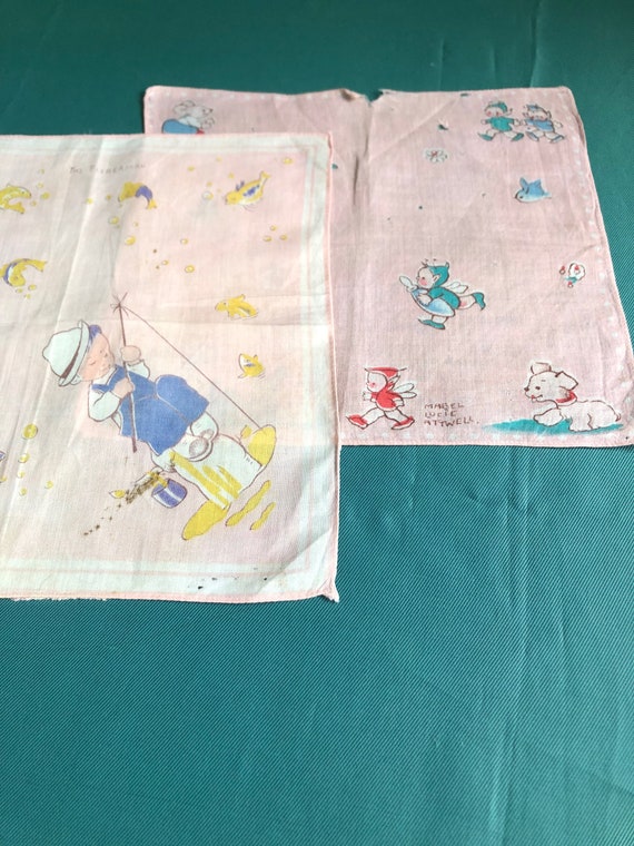 Vintage Childs handkerchief, hankie x 2, Mabel Luc