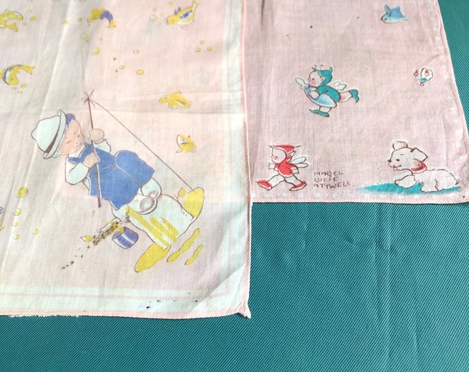 Vintage Childs handkerchief, hankie x 2, Mabel Lucie Attwell