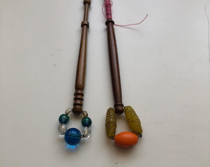 wooden lace bobbins with spangles