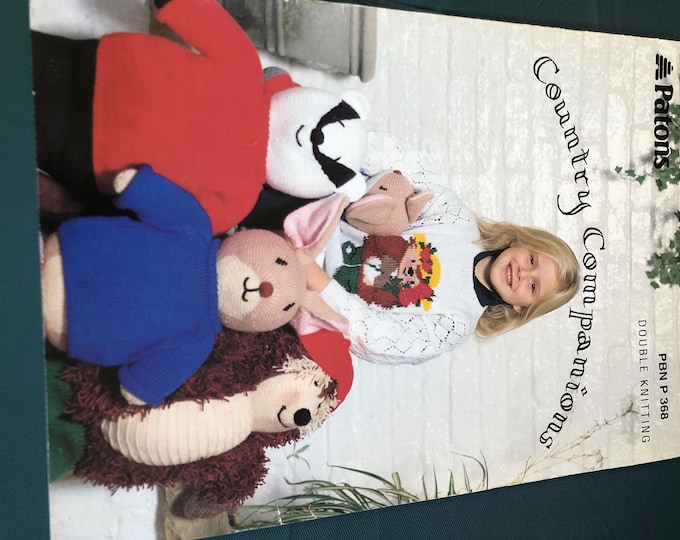 Paper, vintage knitting Pattern, Patons, Country Companions, double knitting, toys and clothing, PBN P 368