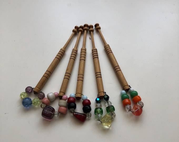 wooden lace bobbins with spangles