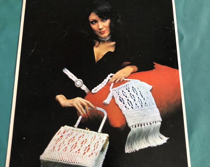 Vintage Macrame booklet, handbag, shoulder bag, choker and belts