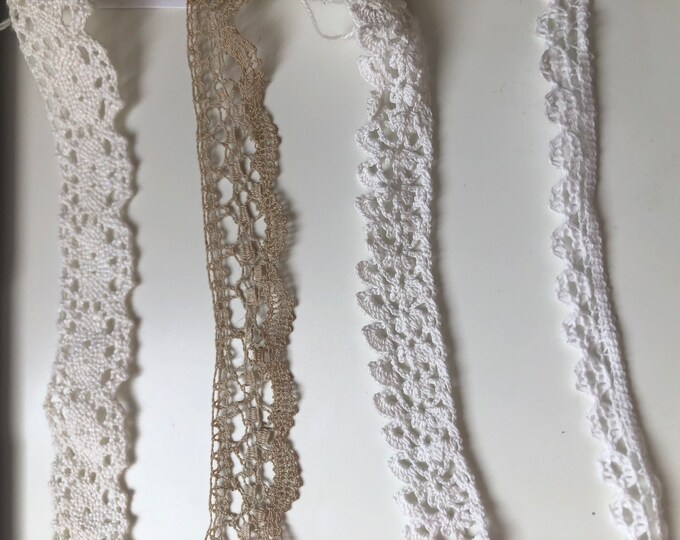 Selection of vintage lace ribbons, embellishment, notions, journals