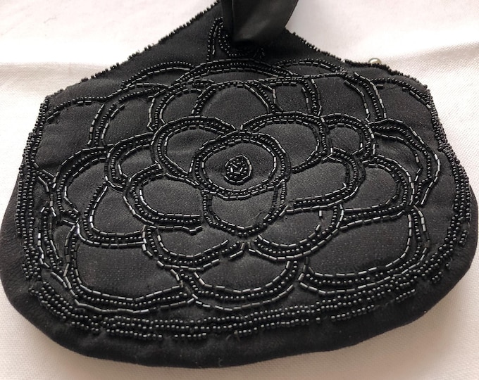 Vintage black beaded handbag