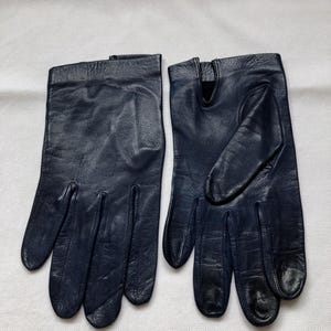 Vintage Navy Blue Leather Gloves
