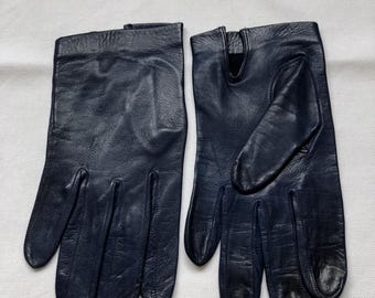 Vintage Navy Blue Leather Gloves