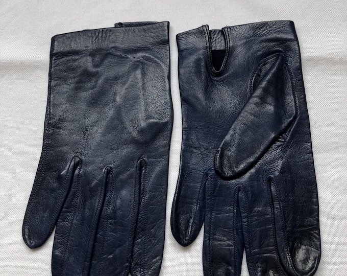 Vintage Navy Blue Leather Gloves