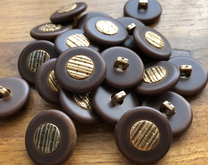 Buttons, Vintage mid brown coloured fashion button with gold coloured centre