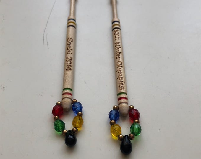 wooden hand decorated lace bobbins with spangles