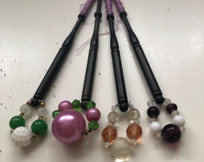lacemaking bobbins, wooden, vintage x 4