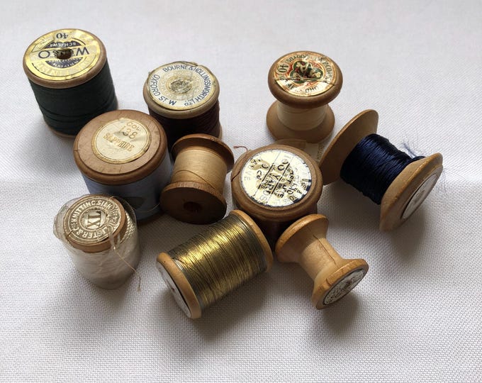 Vintage wooden cotton reels x 10