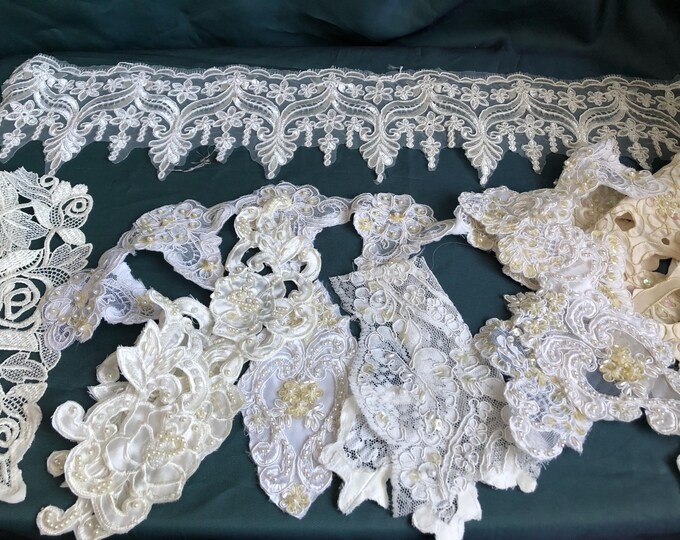 Slow stitch, junk journal, crafting, bag of mixed lace scraps with embellishments