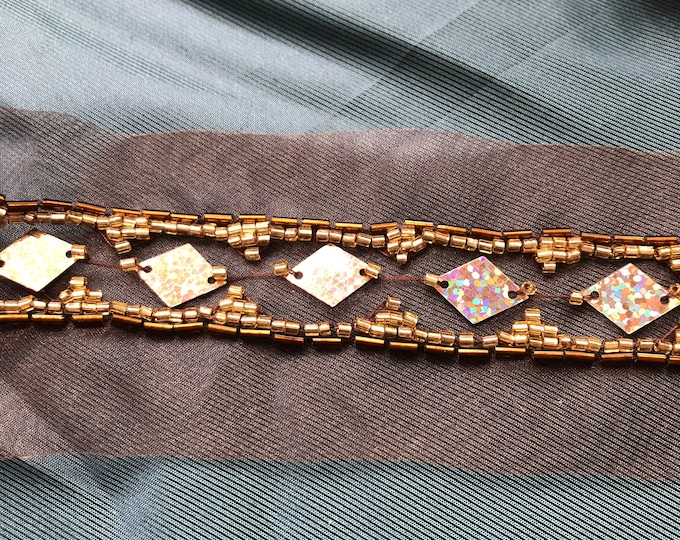 golden brown ribbon with beading, embellishment, notions