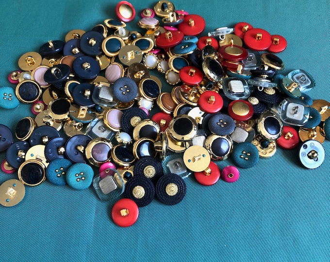 Buttons, Vintage coloured buttons with gold or silver accent